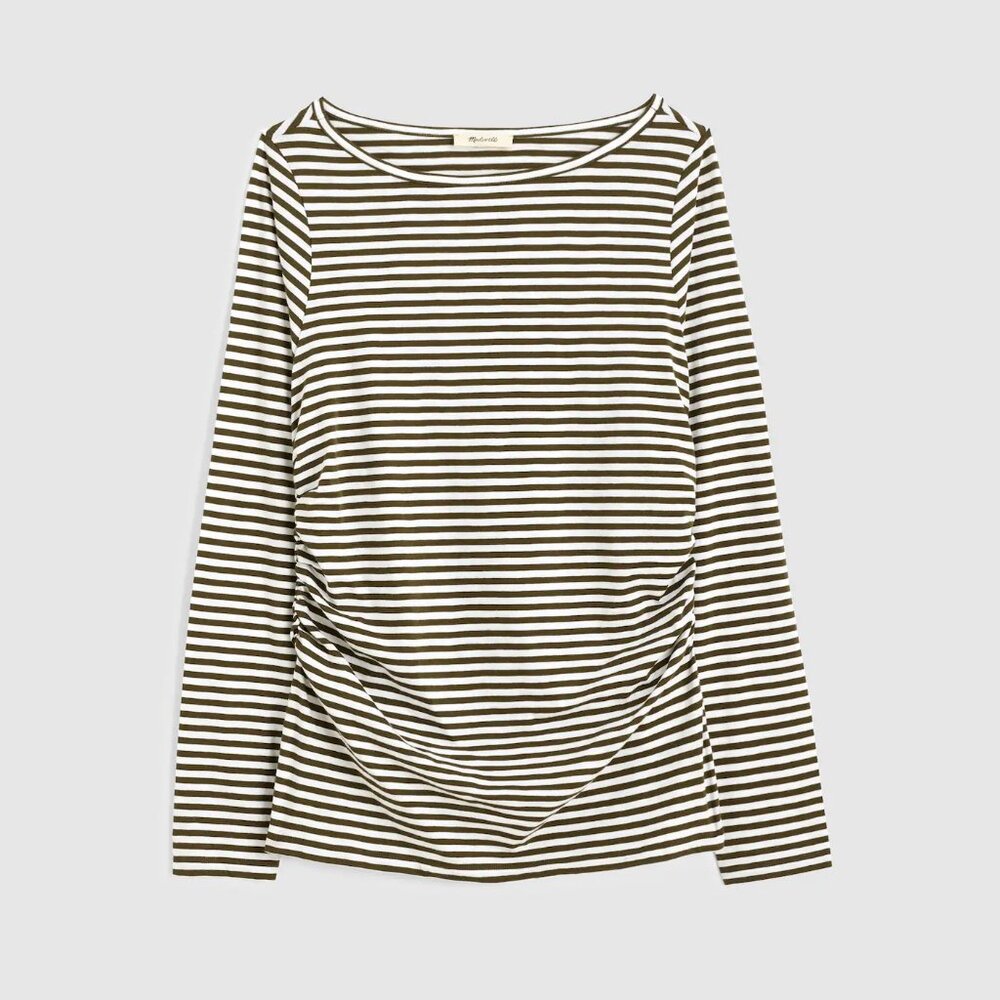Madewell Ruched Crewneck Long-sleeve Tee in Soft Slub - Size S